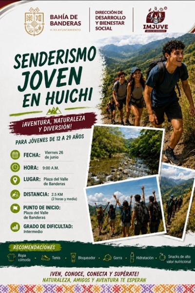 IMJUVE invita a jóvenes de Bahía de Banderas a participar en jornada de senderismo en Huichi