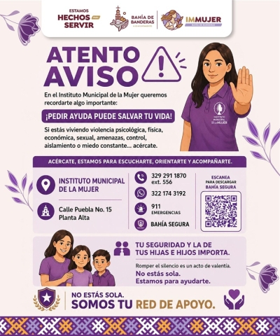 Gobierno de Bahía de Banderas refuerza llamado a mujeres para solicitar apoyo ante situaciones de violencia