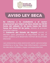 Habrá Ley Seca en Bahía de Banderas por jornada electoral
