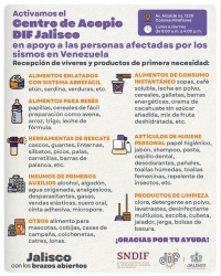 Activará DIF Jalisco Centro de Acopio en apoyo a familias afectadas por los sismos en Venezuela