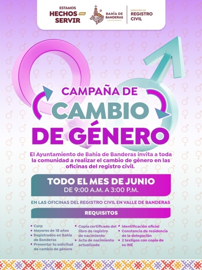 Bahía de Banderas impulsa campaña de cambio de género en el Registro Civil
