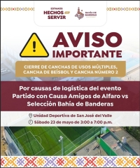 Cerrarán temporalmente espacios deportivos de la Unidad Deportiva de San José del Valle