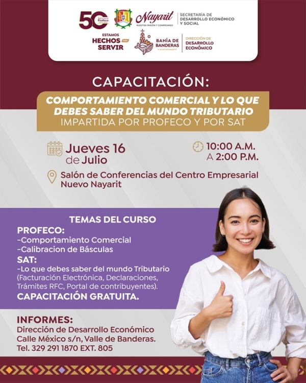 Bahía de Banderas impulsa la capacitación de comerciantes y emprendedores con curso gratuito de PROFECO y SAT