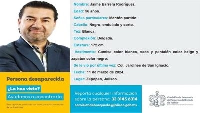 Reportan desaparecido al conductor de televisa Jaime Barrera