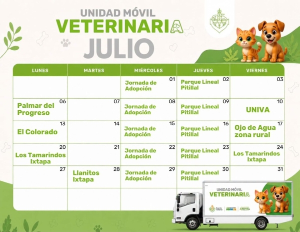 Conoce dónde estará la Unidad Móvil Veterinaria durante julio