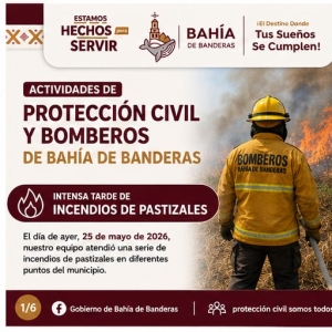 Atiende Protección Civil y Bomberos de Bahía de Banderas incendios de pastizales en distintos puntos del municipio