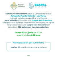 Por obras de la Concesionaria de la Autopista Puerto Vallarta – Las Varas, habrá falta de agua en 39% de colonias y fraccionamientos