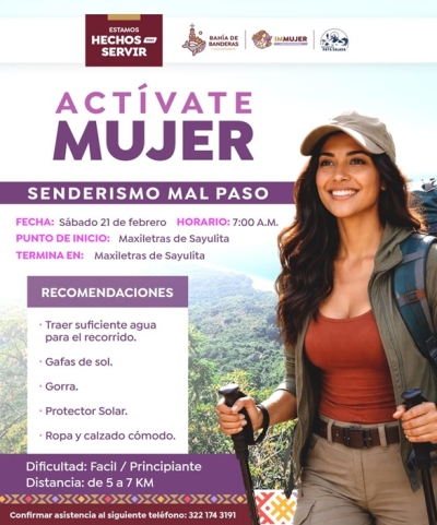 Gobierno de Bahía de Banderas invita a participar en jornada de Senderismo "Actívate Mujer"