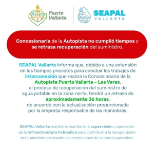 Gobierno federal debe responsabilizar a concesionaria de la autopista por dejar a Puerto Vallarta sin agua