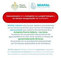 Gobierno federal debe responsabilizar a concesionaria de la autopista por dejar a Puerto Vallarta sin agua