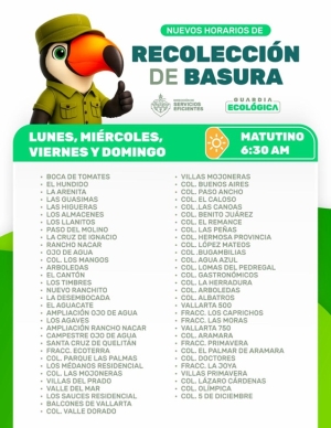 Gobierno de Puerto Vallarta actualiza horarios de recolección de basura