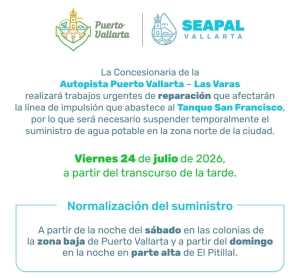 Trabajos de emergencia de la concesionaria de la autopista ocasionarán falta de agua en 40% de colonias de Vallarta