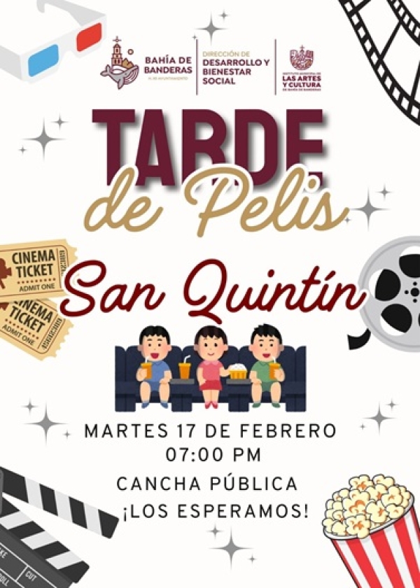 El Gobierno Municipal de Bahía de Banderas te invita a una “Tarde de Pelis” en San Quintín