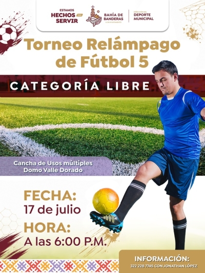 Gobierno de Bahía de Banderas convoca a Torneo Relámpago de Fútbol 5