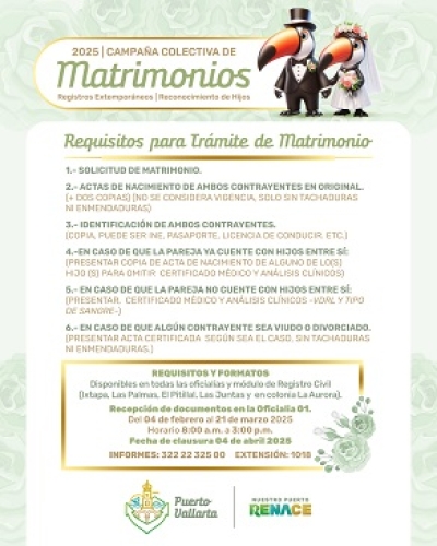 Invita Registro Civil de Puerto Vallarta a la campaña de matrimonios colectivos