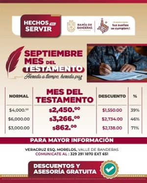 Septiembre, Mes del Testamento en Bahía de Banderas