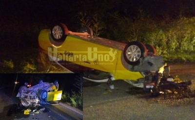 Taxista del sitio 39 se voltea en la carretera a La Palmas; el carro quedó llantas arriba