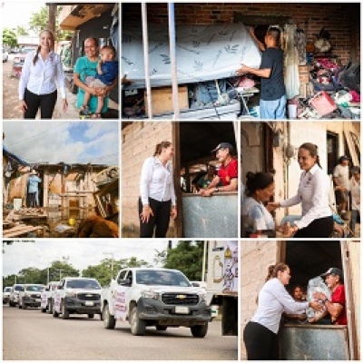 Héctor Santana y Margui Zuñiga entregan apoyo a familias afectadas por inundaciones