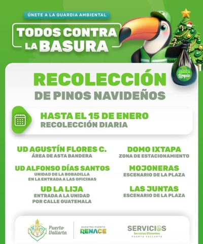 Habilitan centros de acopio para pinos navideños en Puerto Vallarta