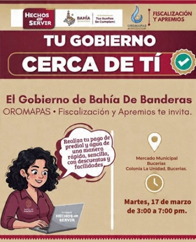 Gobierno de Bahía de Banderas acerca servicios de pago de predial y agua a Bucerías