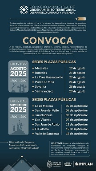 Convocan a la ciudadanía de Bahía de Banderas a participar en talleres de Planeación Urbana