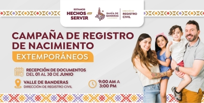 Gobierno de Bahía de Banderas invita a la Campaña de Registro de Nacimientos Extemporáneos