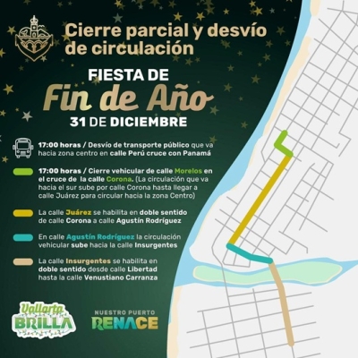 Conoce el cierre parcial y desvío de circulación por fiesta de fin de año en Puerto Vallarta